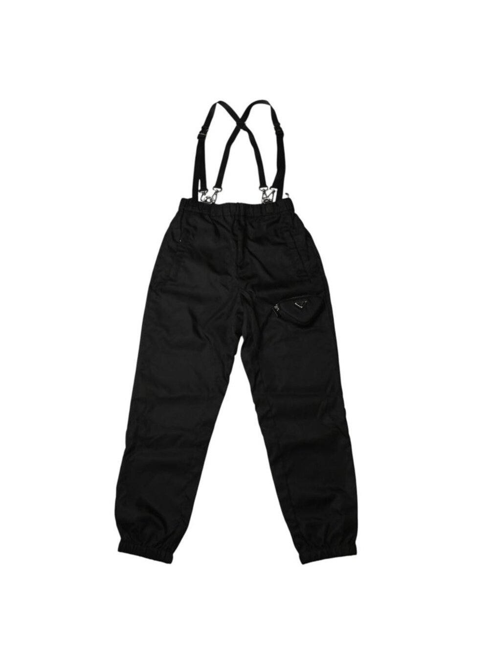 Prada Re-Nylon Suspender Pants Triangle Pouch Black Silver Nylon